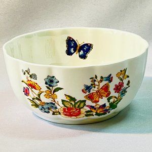 Aynsley Vintage Cottage Garden Fluted Bowl Bone China Butterflies England 5"